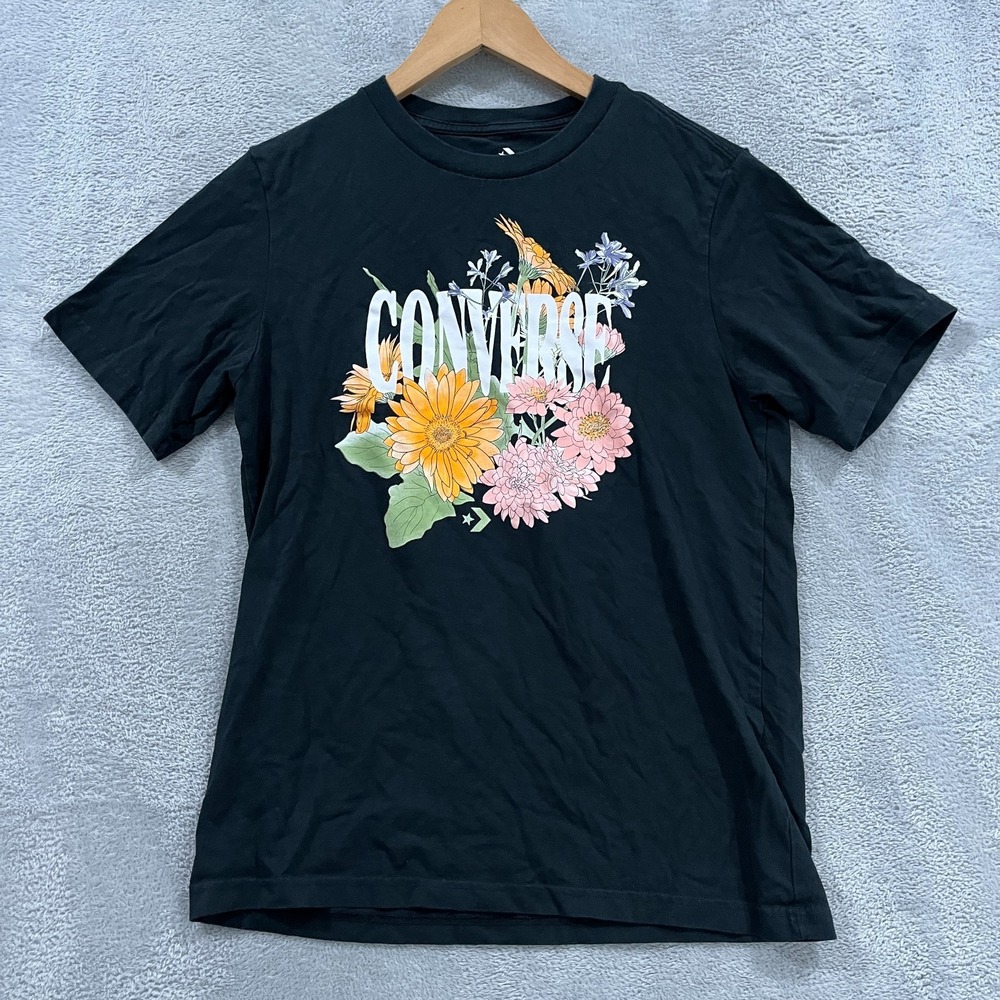Converse Desert Floral Short Sleeve T‎ Shirt Womens Large Black Graphic Cotton